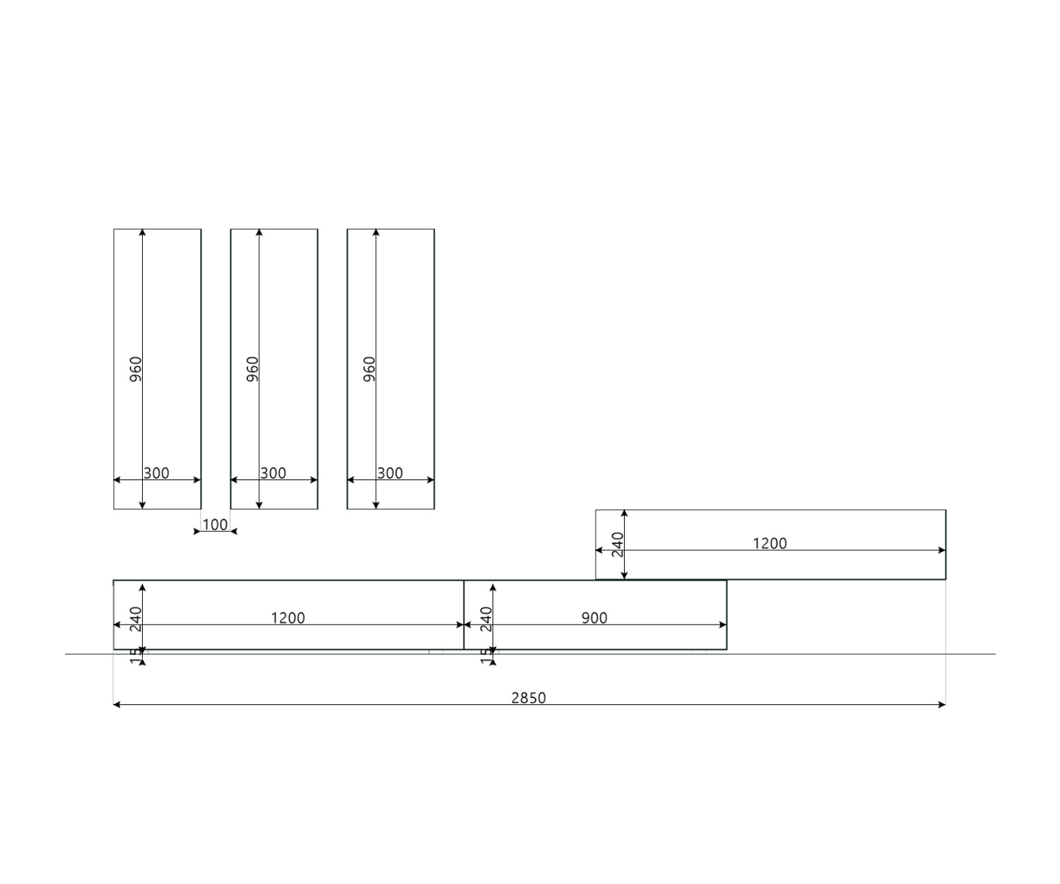 Livitalia Meuble-paroi design C14B Esquisse Dimensions Dimensions