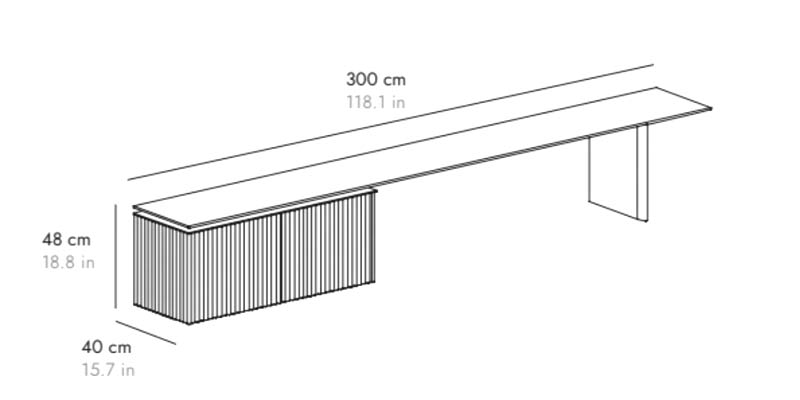 L 300 cm 2 portes sous banquette