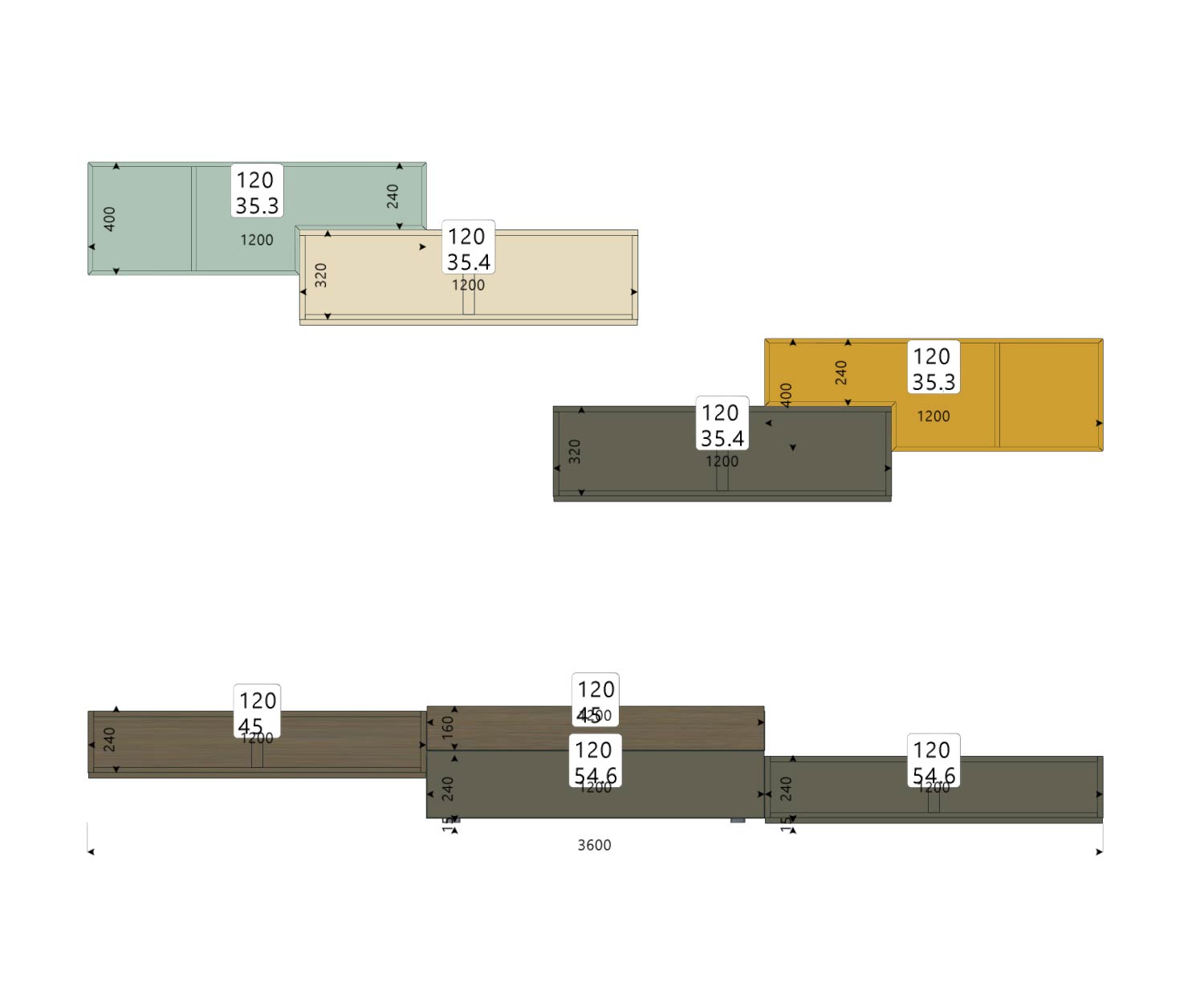 Tétris Design Meuble-paroi C20 Esquisse Tailles Dimensions