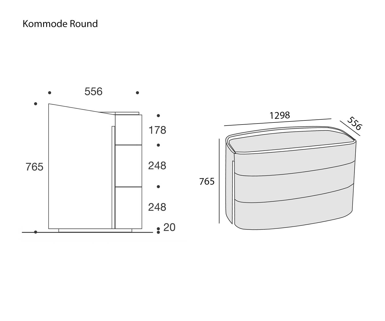 Livitalia Commode design Round Dimensions Dimensions Esquisse