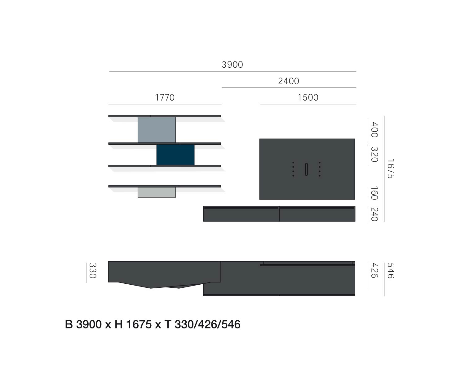 Livitalia Design wandmeubel C61 Schets Afmetingen Afmetingen