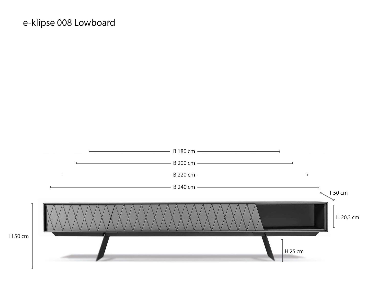 Designer Design Lowboard e klipse 008 de al2 Esquisse Dimensions Tailles Variantes