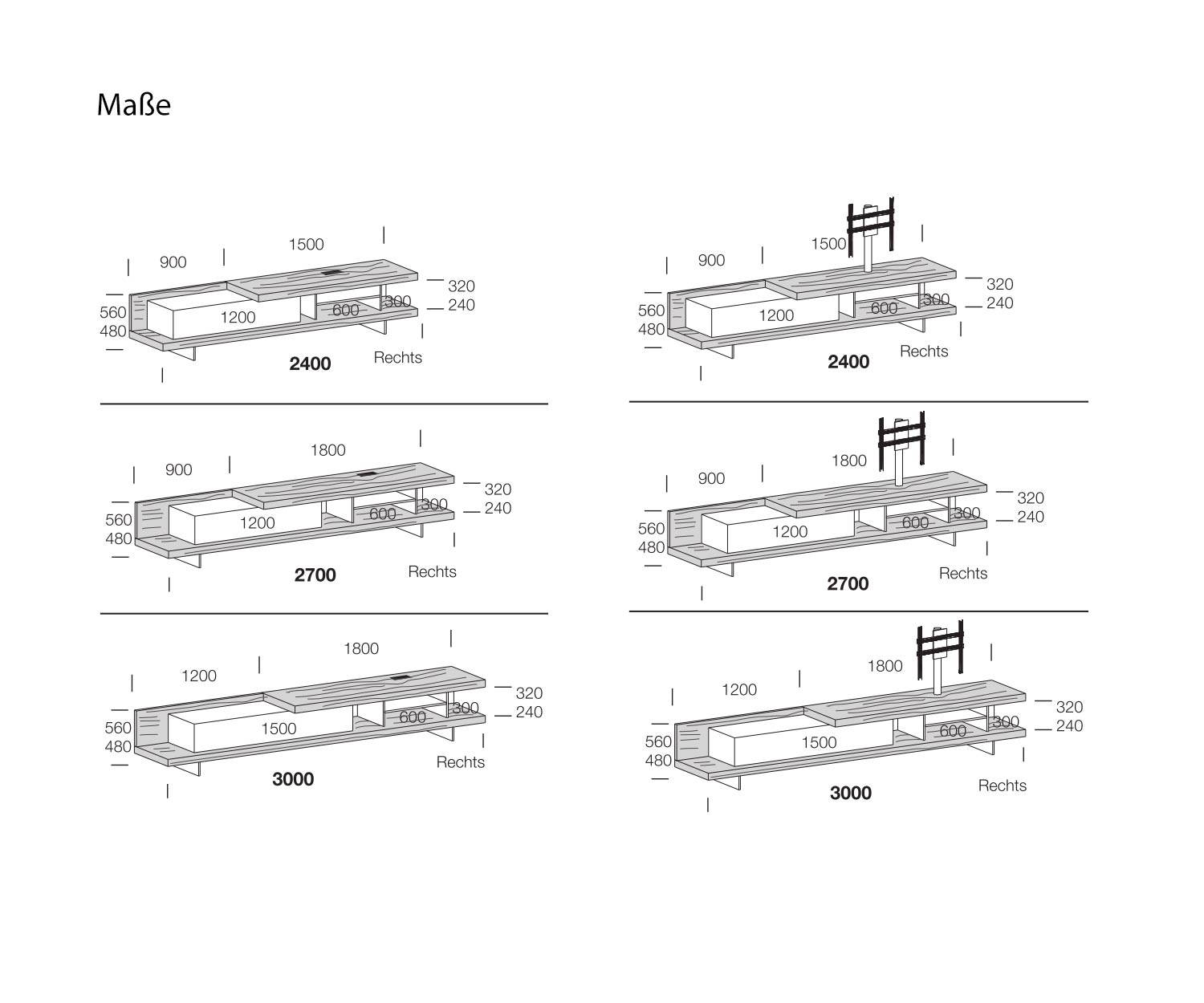 Livitalia Design Lowboard Open Afmetingen Schets Maten Maten