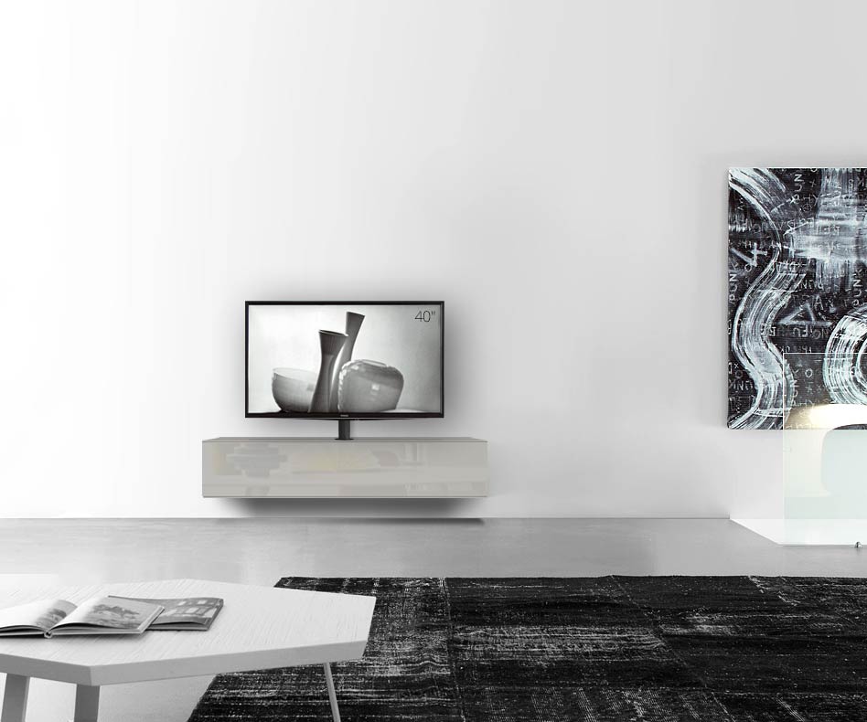 Design Lowboard Configurator avec support TV mural Largeur 150 32 54,6 avec gris clair brillant