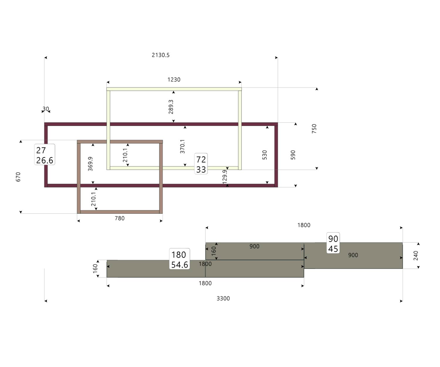 Livitalia Design Meuble-paroi C59 Esquisse Tailles Dimensions