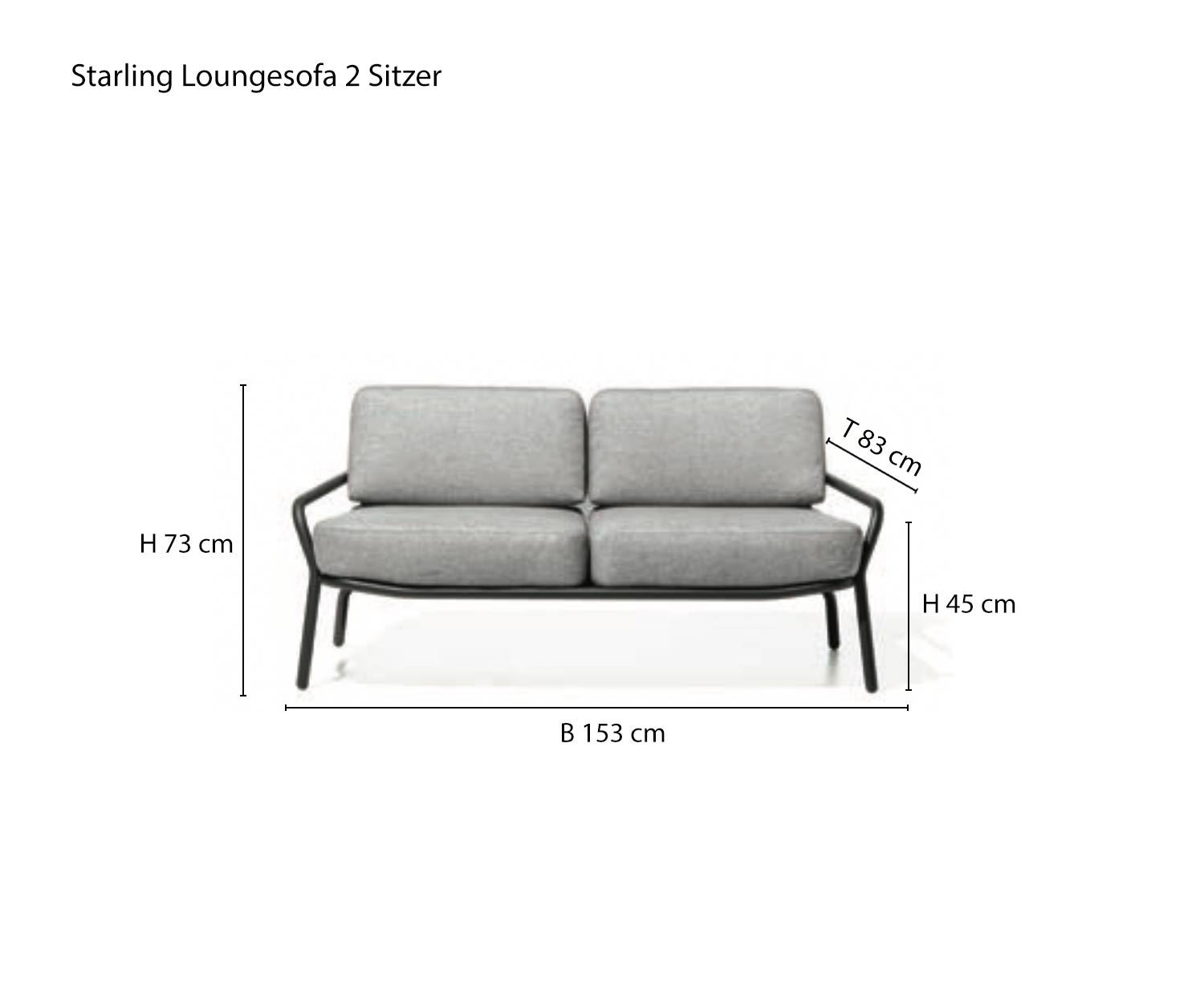 Schets van Starling design tuinbank tweezitter