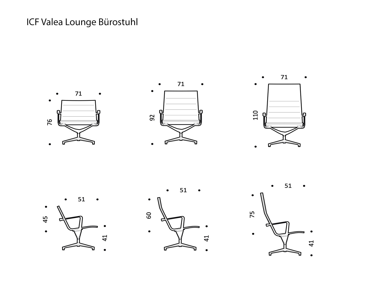 Valea Chaise de bureau pivotante pour conférences Taille Dimensions Esquisses Tailles